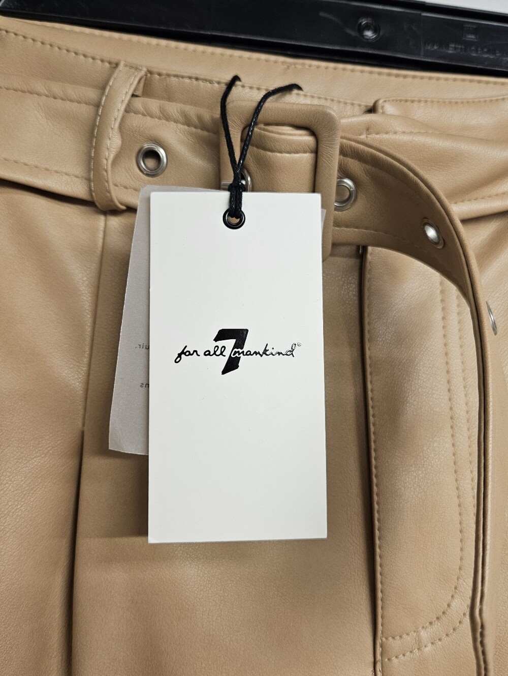 7 For All Mankind NWT Wide Leg Faux Leather Pants in Beige Small New